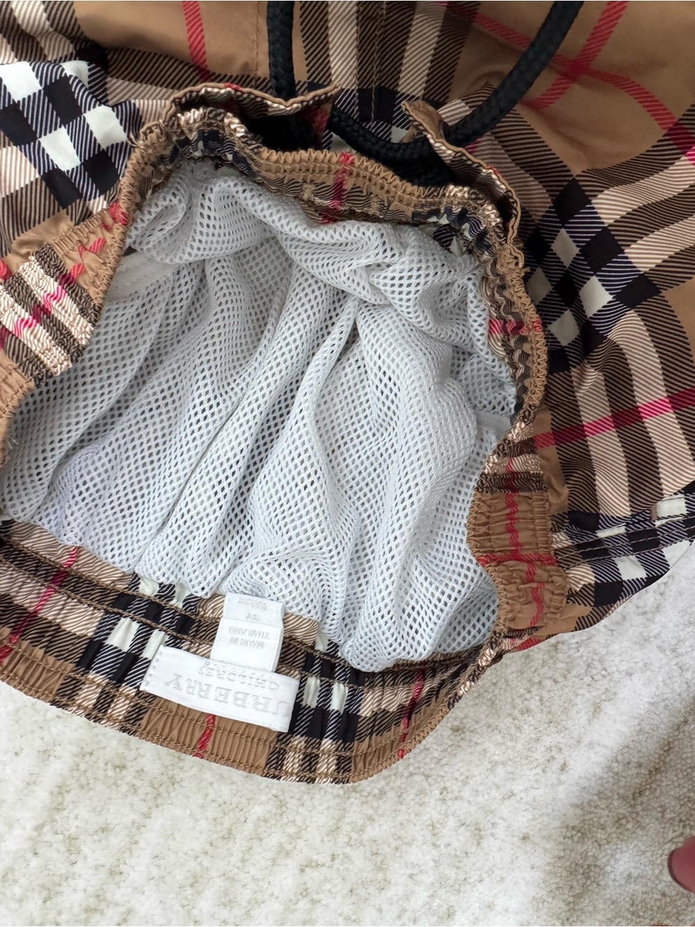 Burberry Tan Plaid Swim Trunks with Red and Black Check - Picture 4 of 4